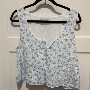 Wayf Blue & White Floral Peplum CottageCore Tank